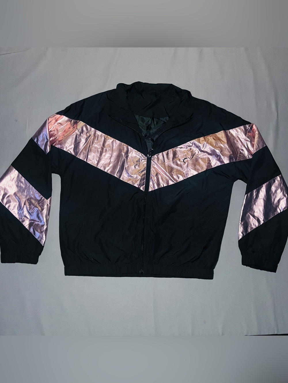 ZYIA Active Windbreaker Jacket with Rose Gold Metallic Chevron Size Medium